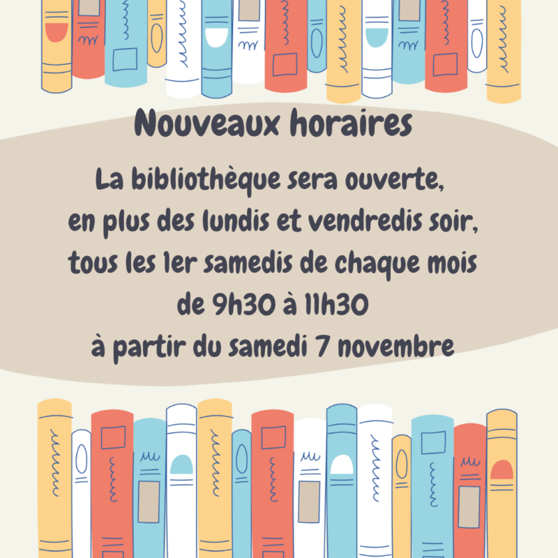 Nouveaux horaires de la bibliothèque